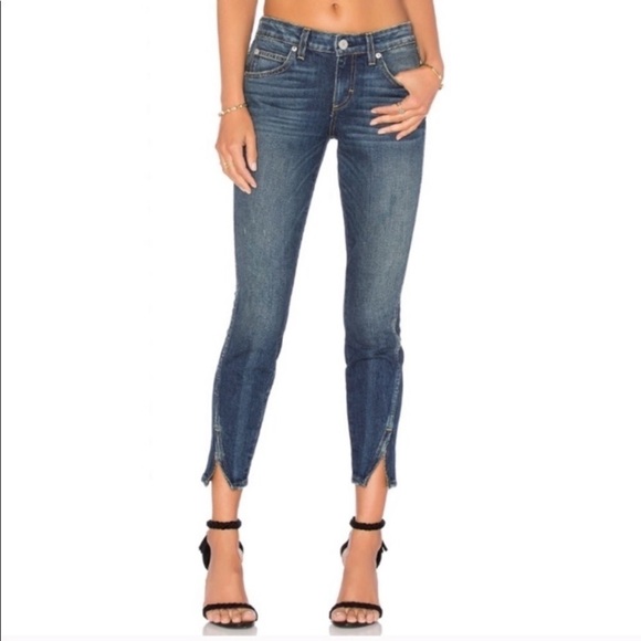 NWT Anthropologie Amo Mid Rise Twist Ankle Dark Wash Skinny Jeans - Picture 1 of 9